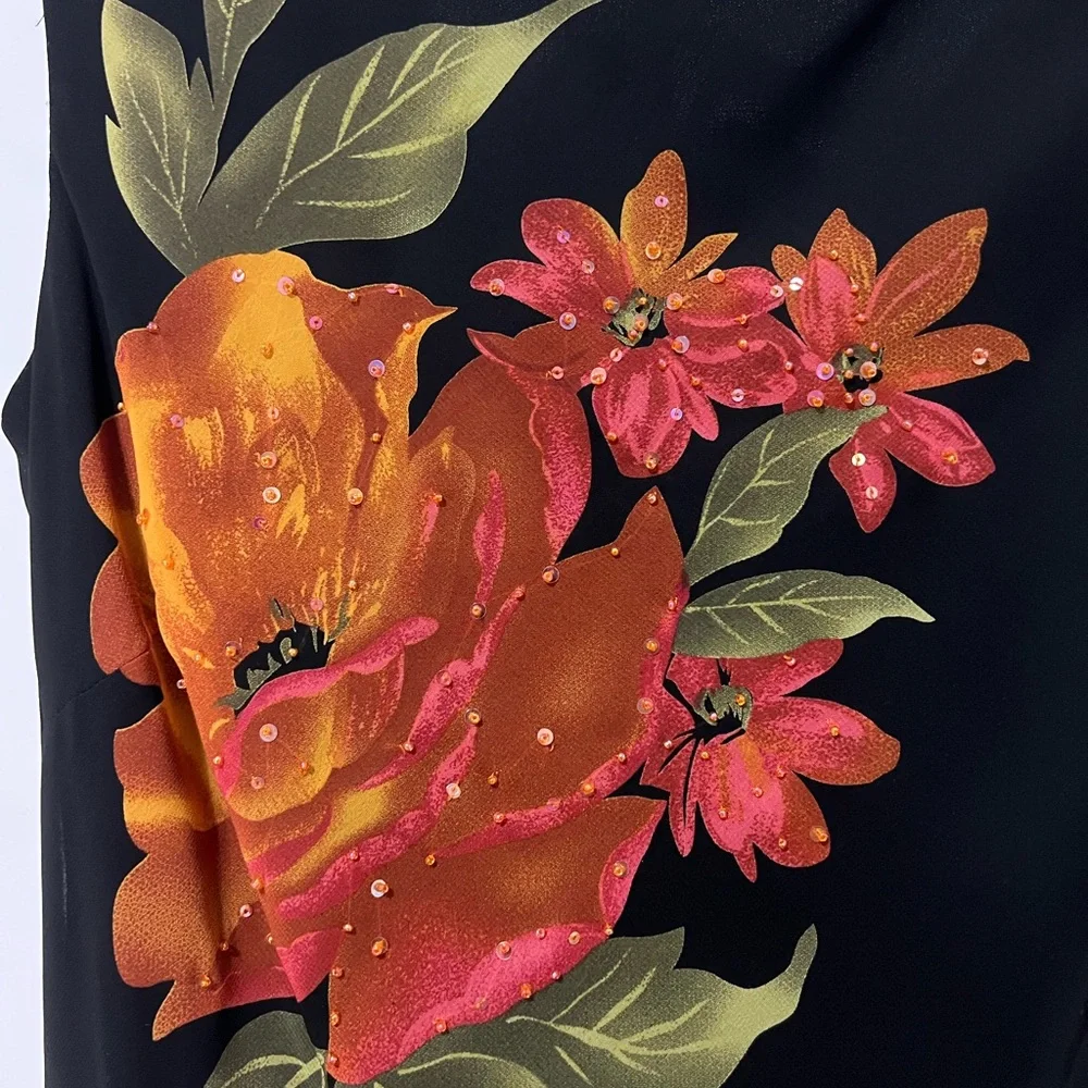 Vintage Dressbarn Black Floral Beaded Dress - NWT  (Size 6) - Picture 5 of 11